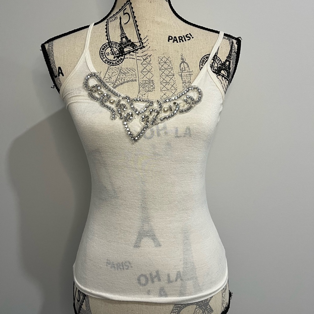 Costa Blanca Y2K White Camisole with Silver Embellishments